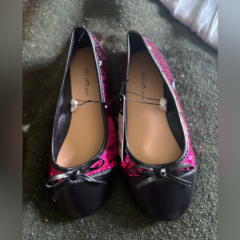 Girls Black and Pink Sequin Ballet Flats